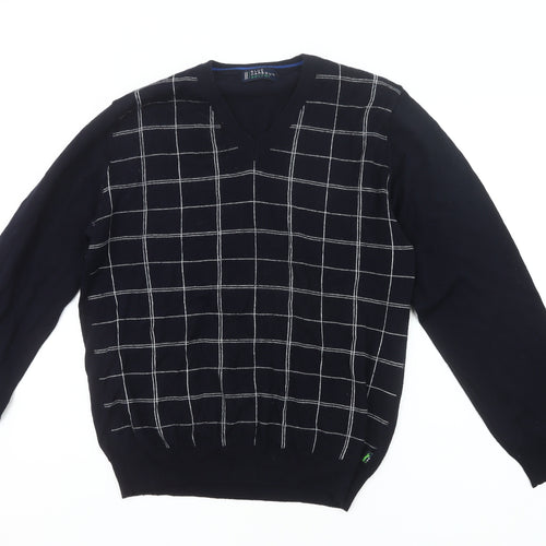 Marks and Spencer Men’s Blue V-Neck Check Golf Jumper Medium