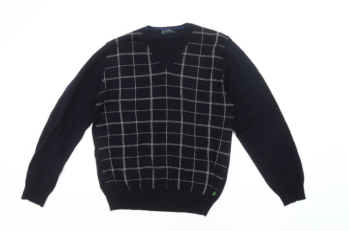 Marks and Spencer Men’s Blue V-Neck Check Golf Jumper Medium