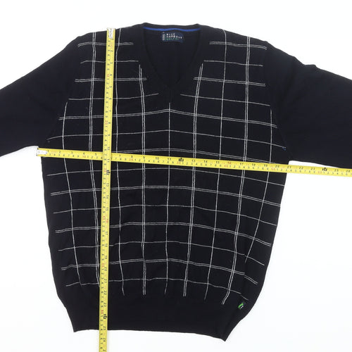 Marks and Spencer Men’s Blue V-Neck Check Golf Jumper Medium