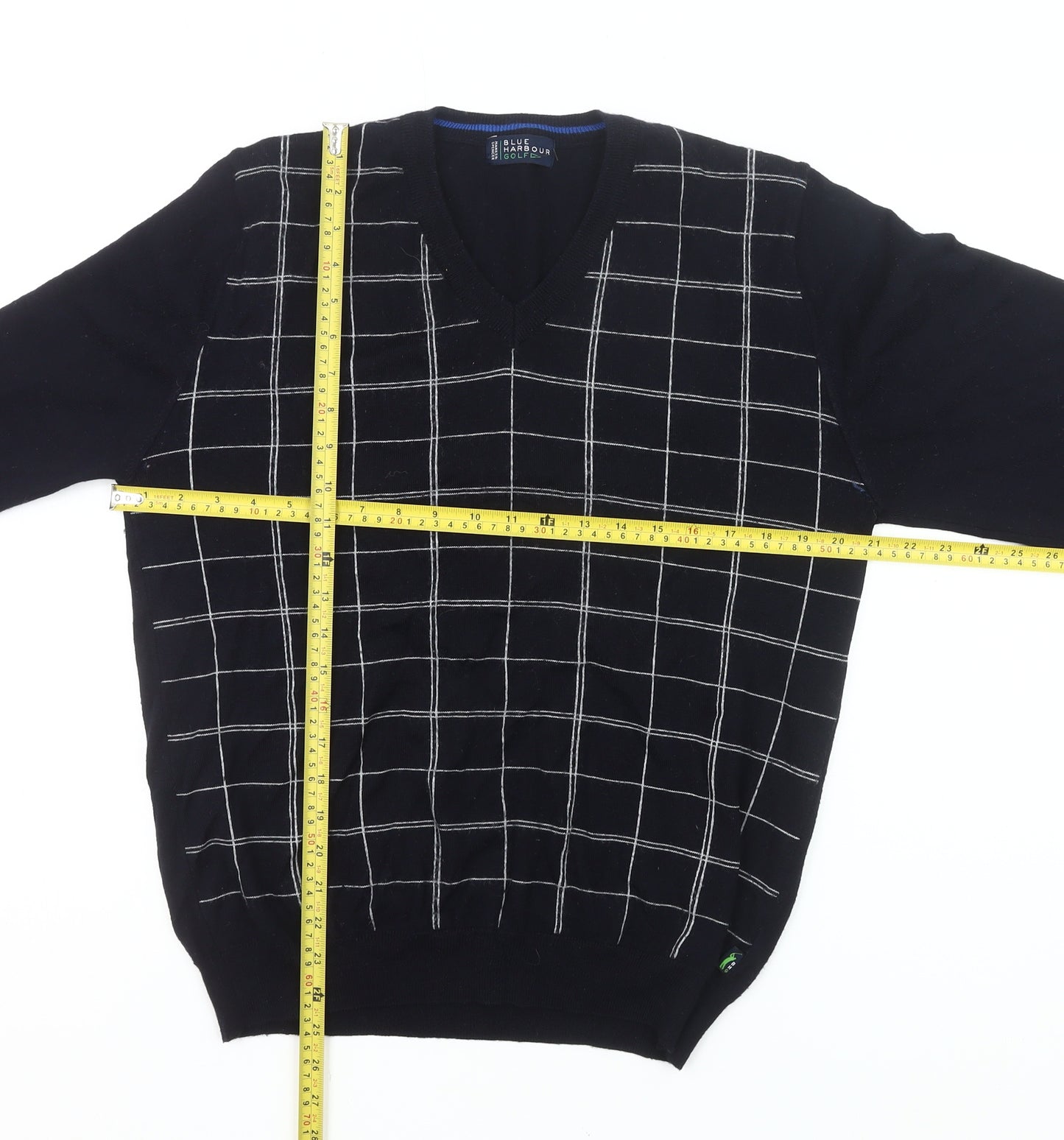 Marks and Spencer Men’s Blue V-Neck Check Golf Jumper Medium