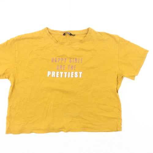 Zudio Womens Yellow Cropped Graphic T-Shirt Size M Casual