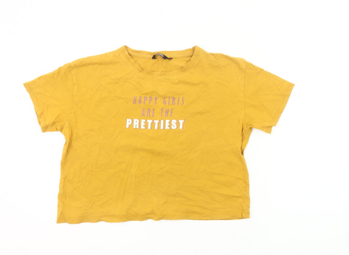 Zudio Womens Yellow Cropped Graphic T-Shirt Size M Casual