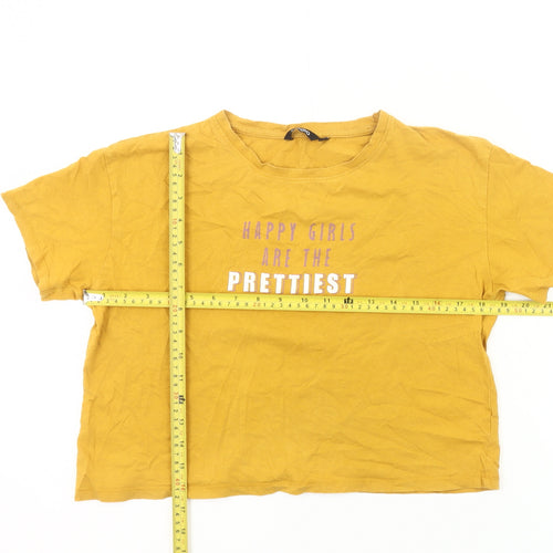 Zudio Womens Yellow Cropped Graphic T-Shirt Size M Casual