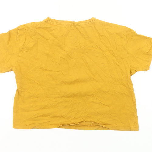 Zudio Womens Yellow Cropped Graphic T-Shirt Size M Casual