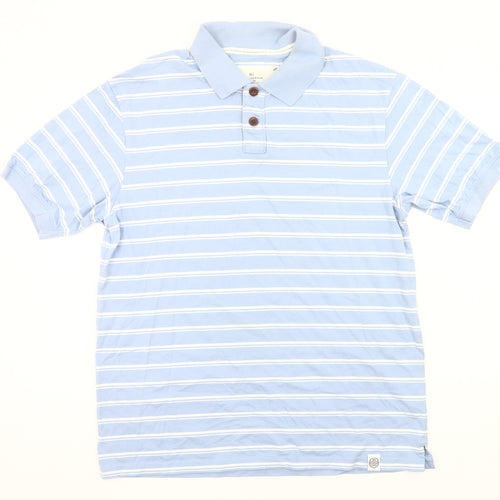 Marks and Spencer Blue Harbour Men's Blue Striped Polo Shirt M Regular Fit Cotton