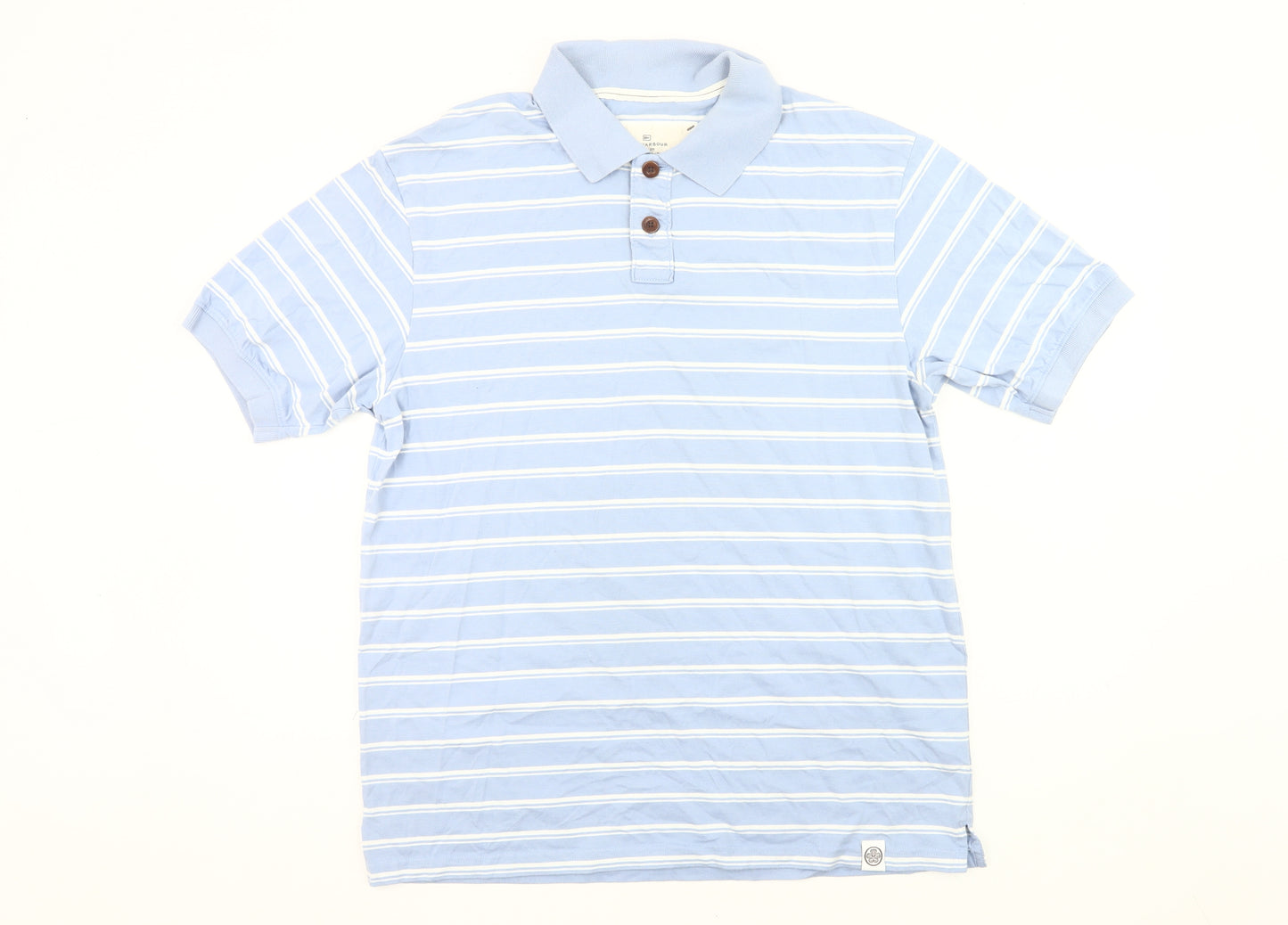 Marks and Spencer Blue Harbour Men's Blue Striped Polo Shirt M Regular Fit Cotton