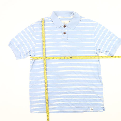 Marks and Spencer Blue Harbour Men's Blue Striped Polo Shirt M Regular Fit Cotton