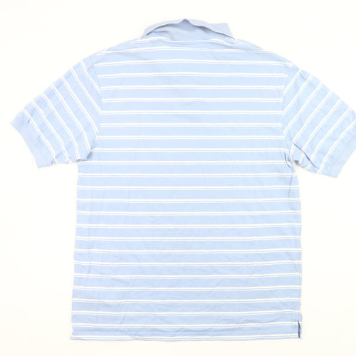 Marks and Spencer Blue Harbour Men's Blue Striped Polo Shirt M Regular Fit Cotton