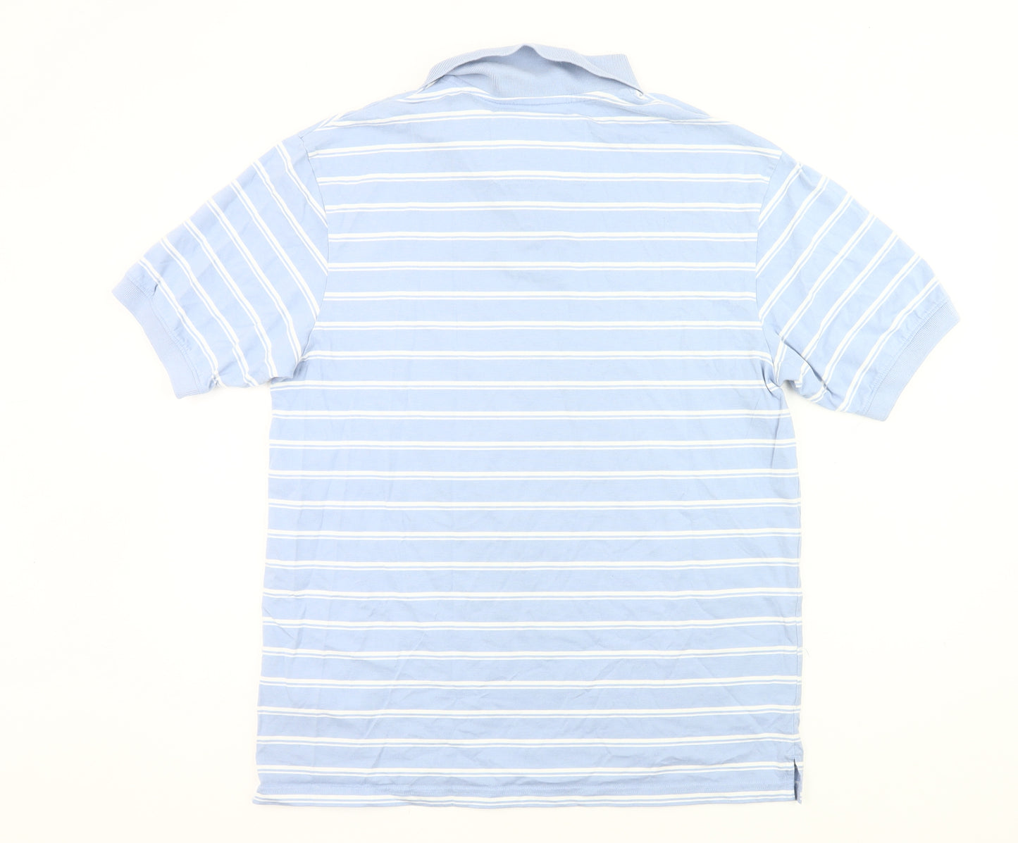 Marks and Spencer Blue Harbour Men's Blue Striped Polo Shirt M Regular Fit Cotton