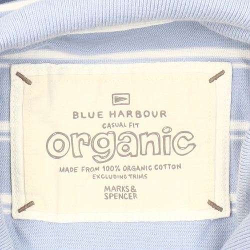Marks and Spencer Blue Harbour Men's Blue Striped Polo Shirt M Regular Fit Cotton