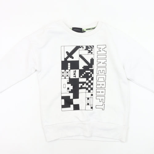Minecraft Boys White Sweatshirt 8-9Y Pullover Graphic Print Crew Neck