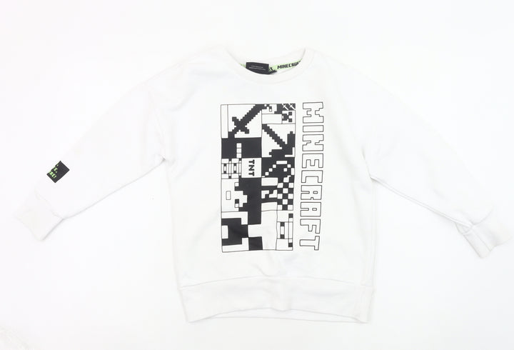 Minecraft Boys White Sweatshirt 8-9Y Pullover Graphic Print Crew Neck