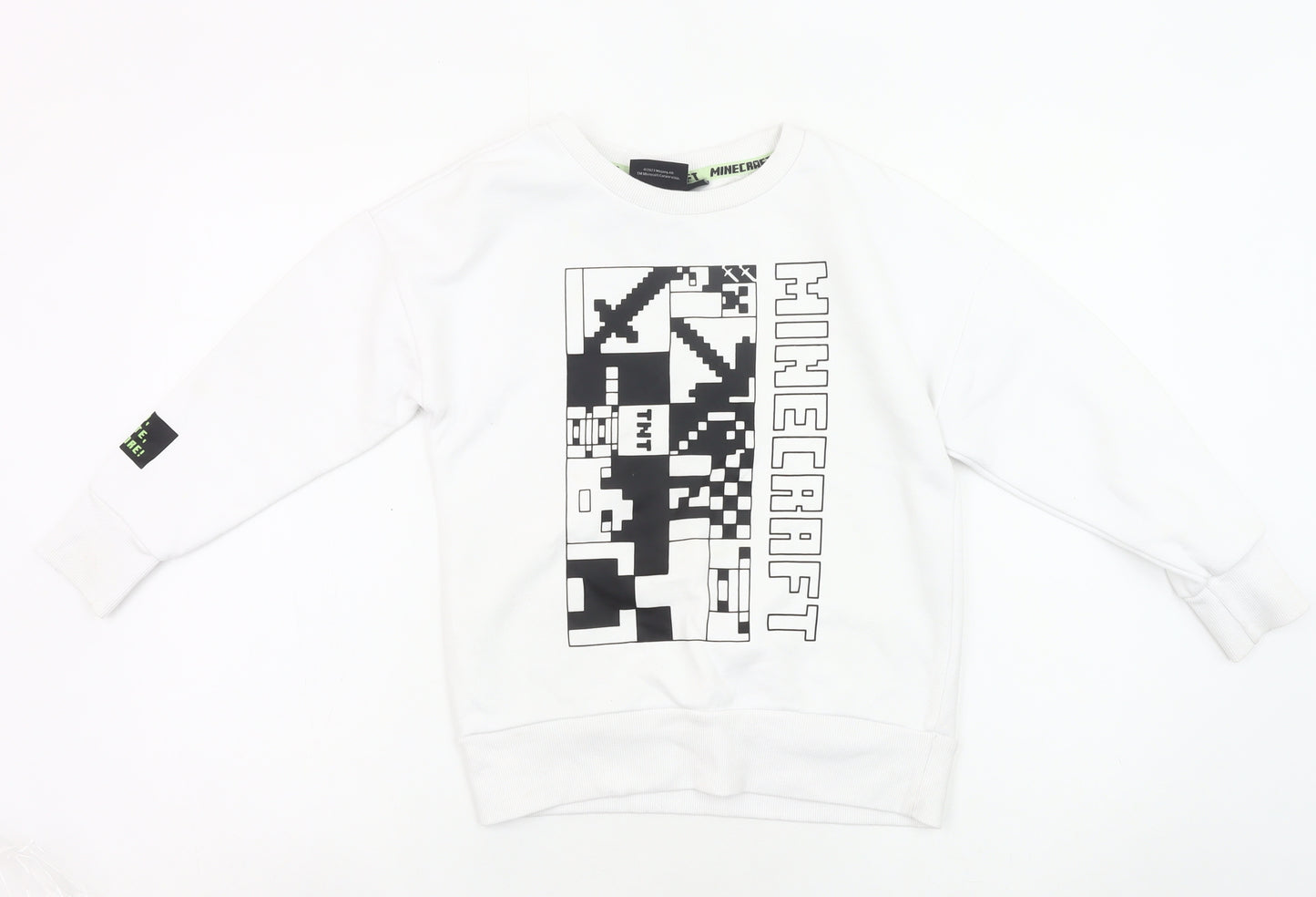 Minecraft Boys White Sweatshirt 8-9Y Pullover Graphic Print Crew Neck