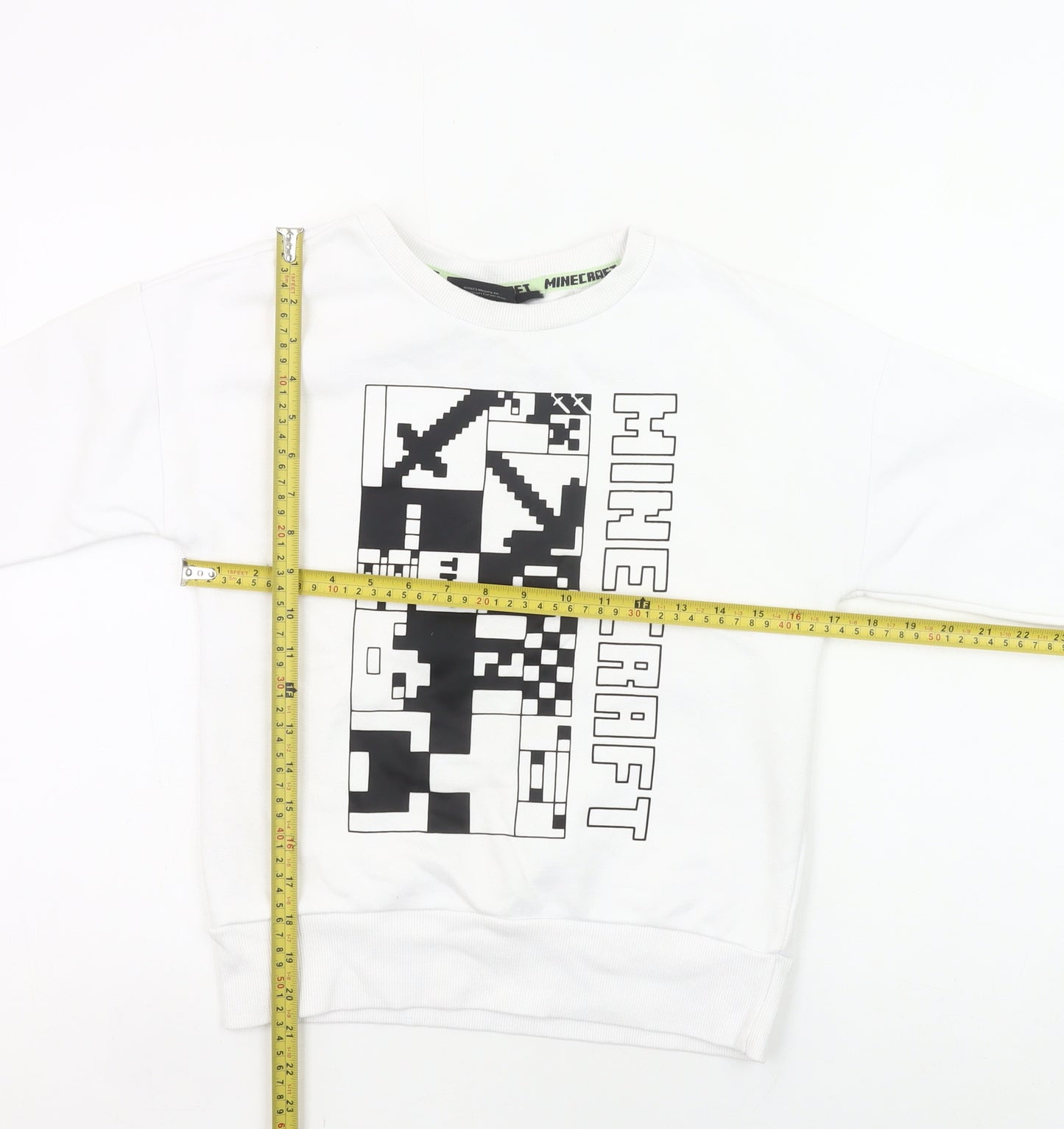 Minecraft Boys White Sweatshirt 8-9Y Pullover Graphic Print Crew Neck
