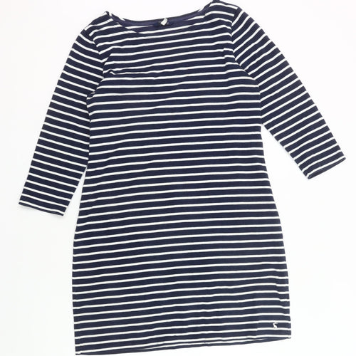 Joules Women Blue White Stripe Shift Dress Size 14 3/4 Sleeve Cotton