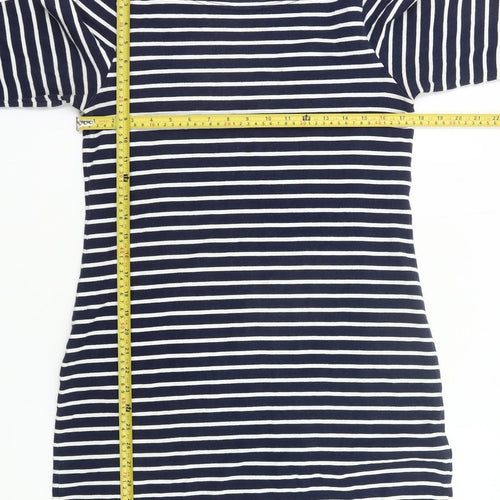 Joules Women Blue White Stripe Shift Dress Size 14 3/4 Sleeve Cotton
