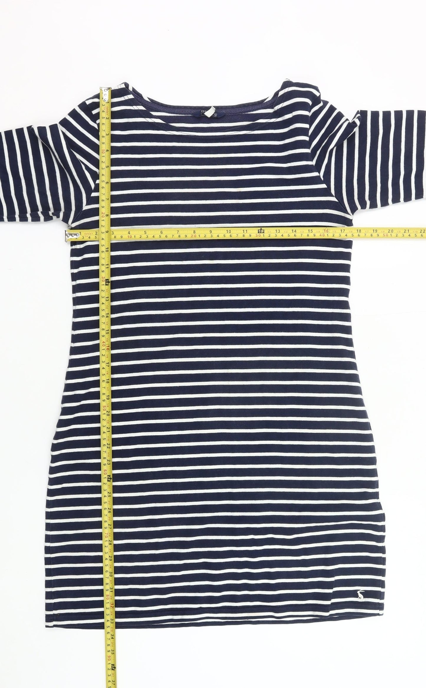 Joules Women Blue White Stripe Shift Dress Size 14 3/4 Sleeve Cotton