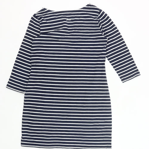 Joules Women Blue White Stripe Shift Dress Size 14 3/4 Sleeve Cotton