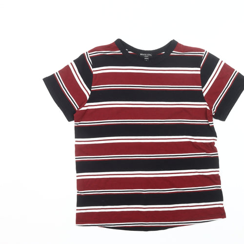 Brave Soul Men’s Multicoloured Striped Crew Neck Cotton T-Shirt L Regular Fit