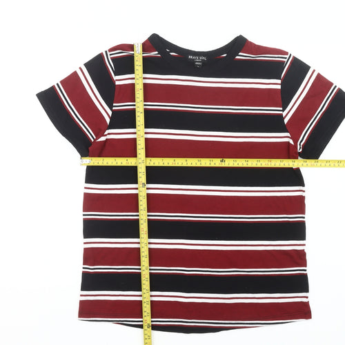 Brave Soul Men’s Multicoloured Striped Crew Neck Cotton T-Shirt L Regular Fit