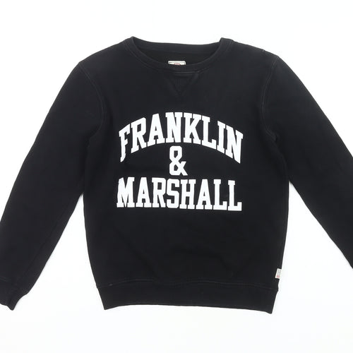 Franklin & Marshall Boys Black Sweatshirt 12-13Y Pullover Crew Neck Logo