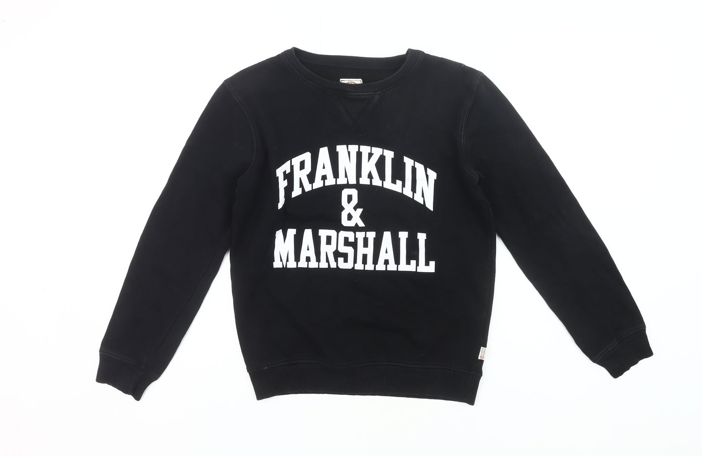 Franklin & Marshall Boys Black Sweatshirt 12-13Y Pullover Crew Neck Logo