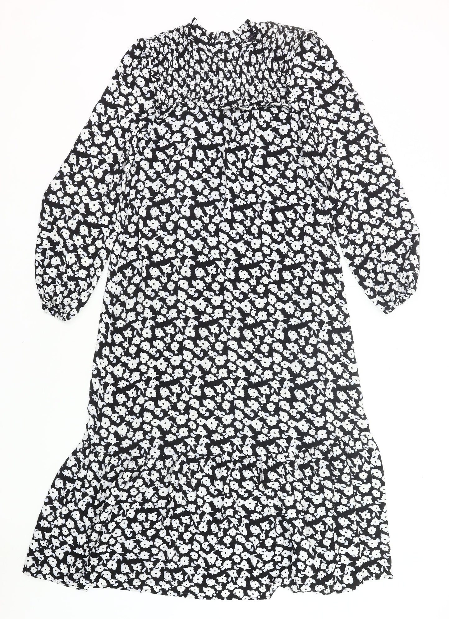 Marks and Spencer Women’s Black Floral Midi Smock Dress Size 6