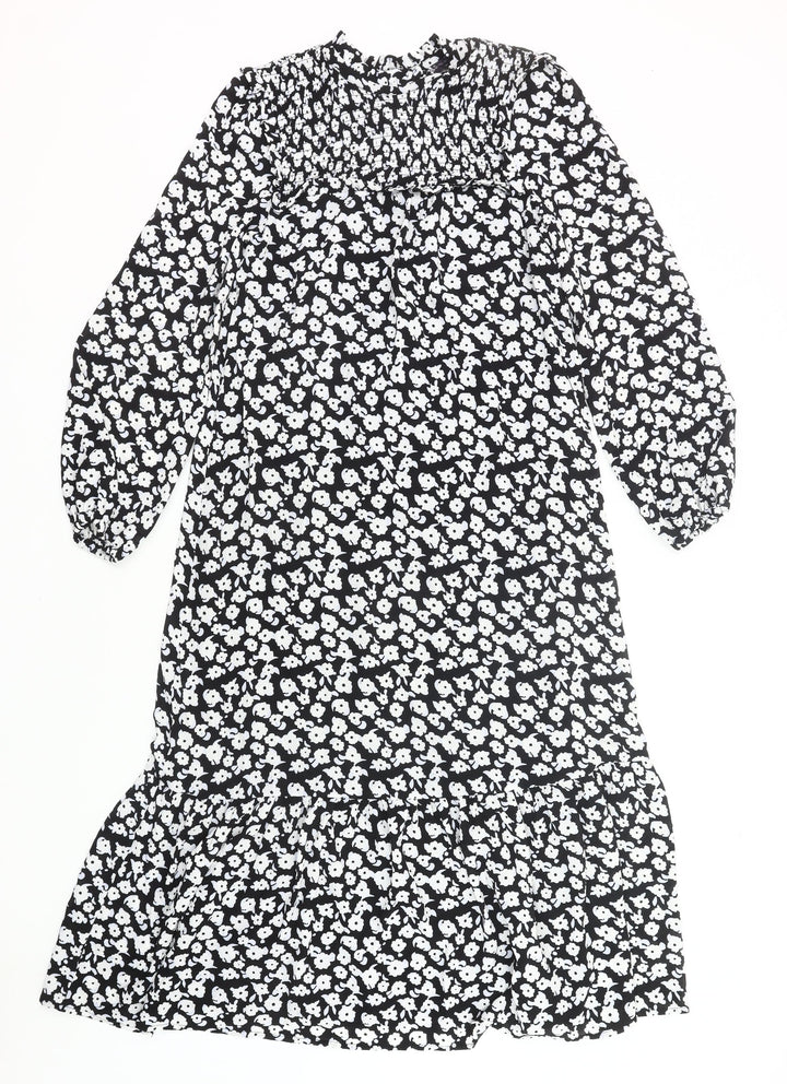 Marks and Spencer Women’s Black Floral Midi Smock Dress Size 6