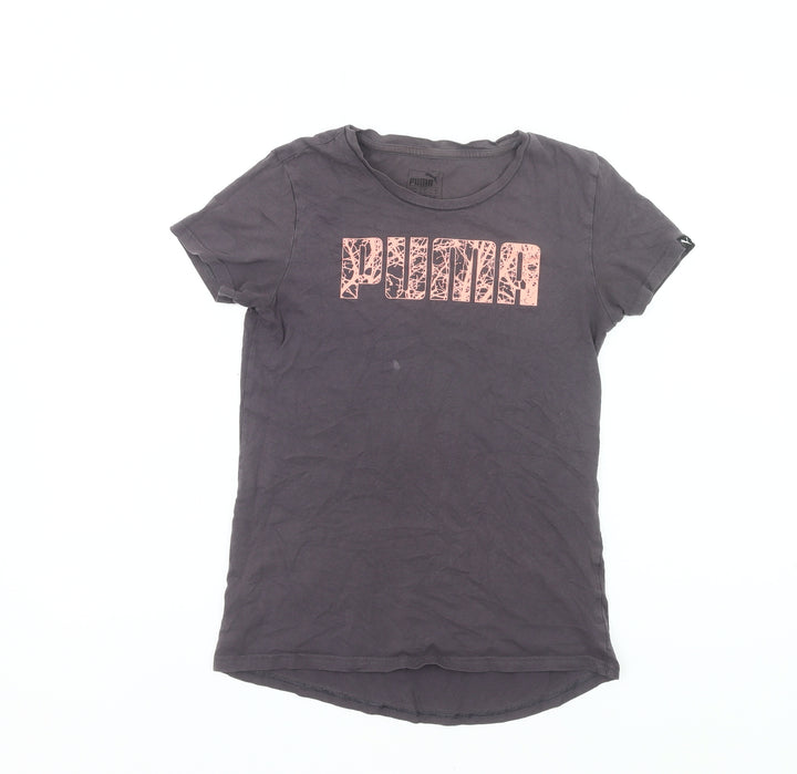 Puma Womens Black S Logo T-Shirt Casual Short Sleeve Cotton