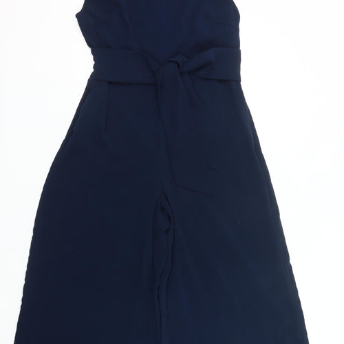 Vila Womens Blue Sleeveless Wide-Leg Belted Jumpsuit XL
