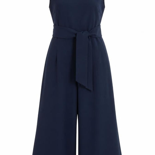 Vila Womens Blue Sleeveless Wide-Leg Belted Jumpsuit XL