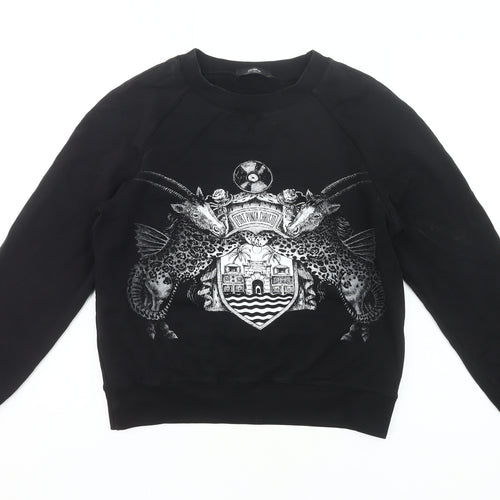 PDV Women’s Black Pullover Sweatshirt Small Graphic Print Crew Neck