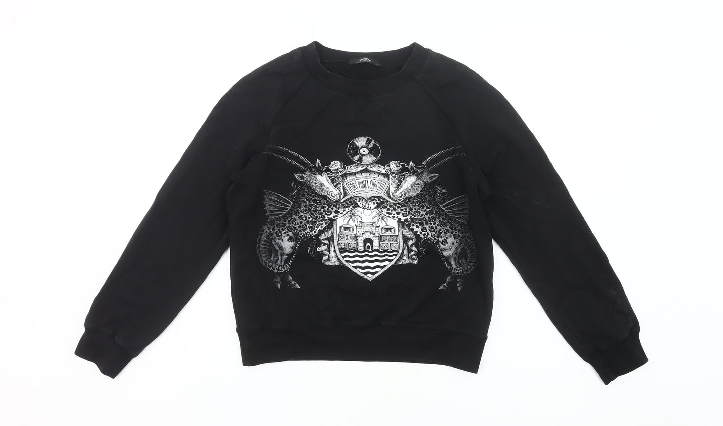 PDV Women’s Black Pullover Sweatshirt Small Graphic Print Crew Neck