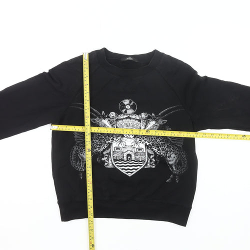 PDV Women’s Black Pullover Sweatshirt Small Graphic Print Crew Neck