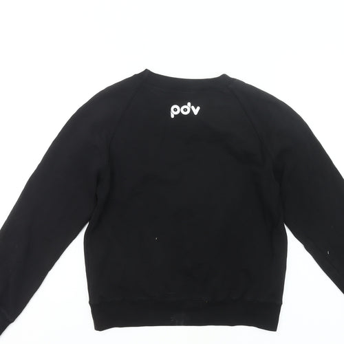 PDV Women’s Black Pullover Sweatshirt Small Graphic Print Crew Neck