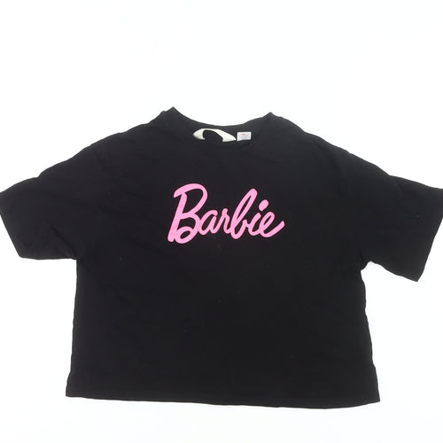 H&M Girls Black Barbie Cropped T-Shirt 11-12Y Cotton Casual Summer
