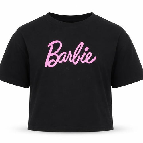 H&M Girls Black Barbie Cropped T-Shirt 11-12Y Cotton Casual Summer