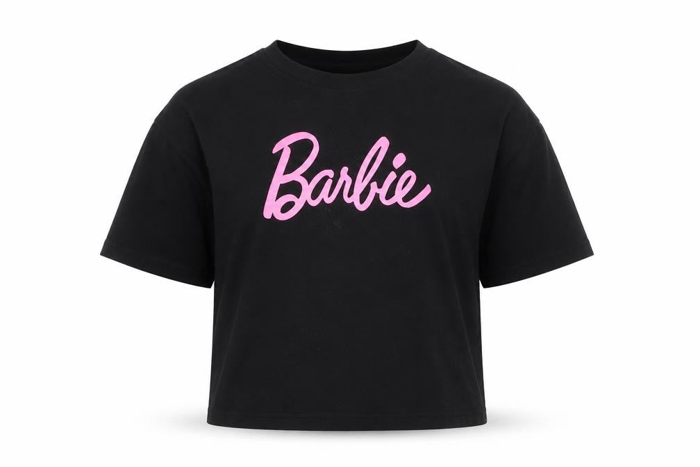 H&M Girls Black Barbie Cropped T-Shirt 11-12Y Cotton Casual Summer
