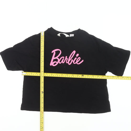 H&M Girls Black Barbie Cropped T-Shirt 11-12Y Cotton Casual Summer