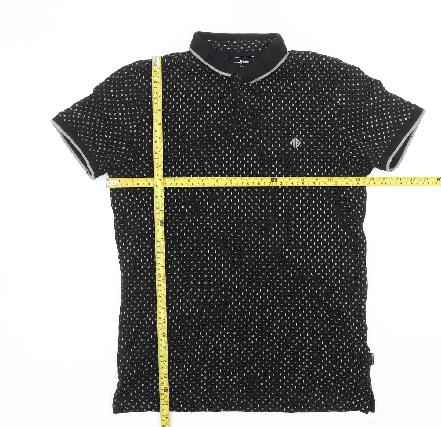 Tom Tailor Denim Men's Black Geometric Cotton Polo Shirt M