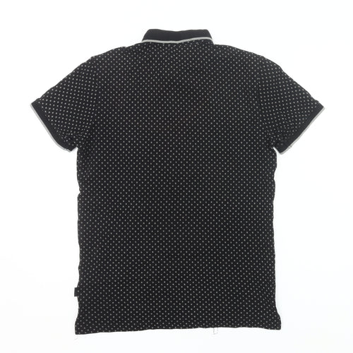Tom Tailor Denim Men's Black Geometric Cotton Polo Shirt M