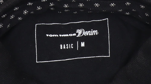 Tom Tailor Denim Men's Black Geometric Cotton Polo Shirt M
