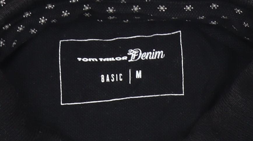 Tom Tailor Denim Men's Black Geometric Cotton Polo Shirt M