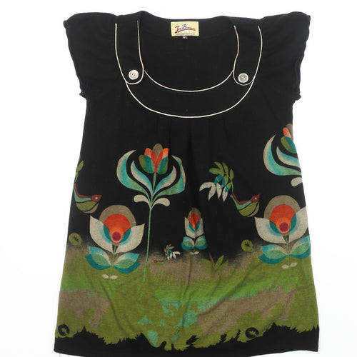 Joe Browns Womens Black Floral Tunic Top M Short Sleeve Scoop Neck