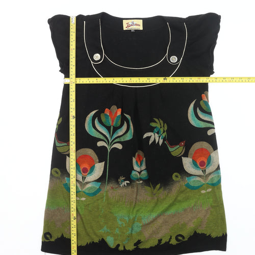 Joe Browns Womens Black Floral Tunic Top M Short Sleeve Scoop Neck