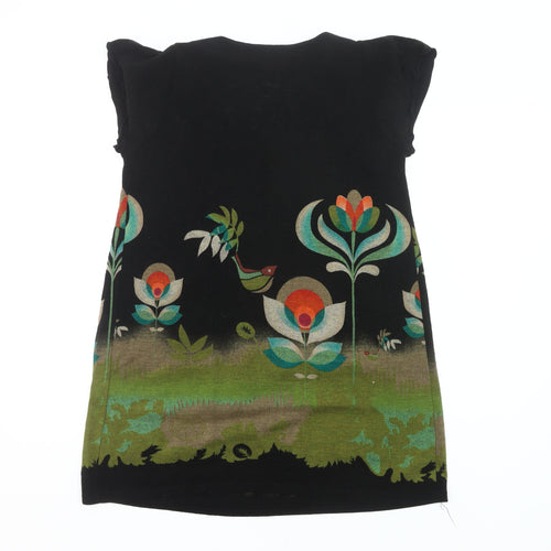 Joe Browns Womens Black Floral Tunic Top M Short Sleeve Scoop Neck