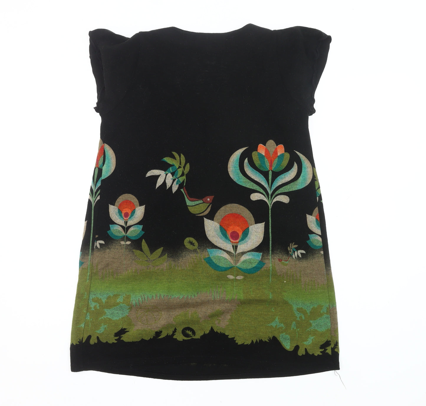Joe Browns Womens Black Floral Tunic Top M Short Sleeve Scoop Neck