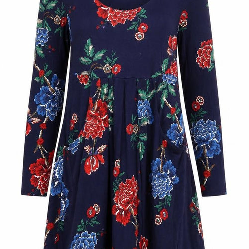 Joules Women’s Blue Floral Fit & Flare Dress UK 14 Long Sleeve
