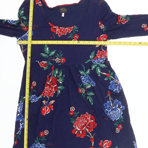 Joules Women’s Blue Floral Fit & Flare Dress UK 14 Long Sleeve