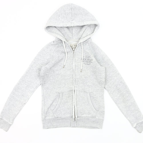 Jack Wills Womens Grey Full Zip Hoodie UK 8 Cotton Blend Casual